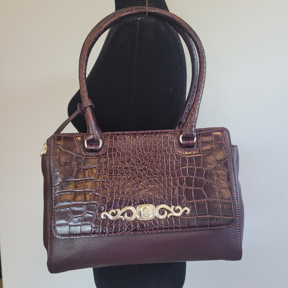 NWT Brighton Plum Leather & Croc Purse